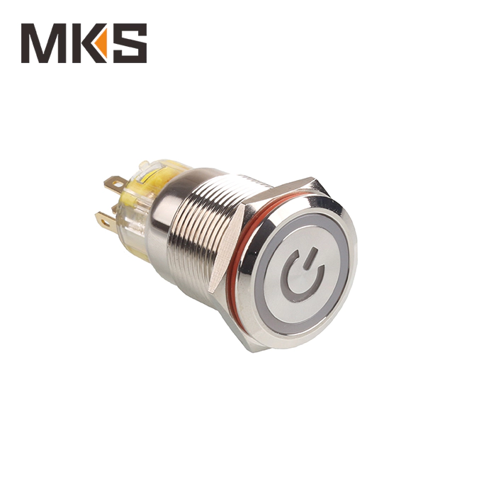 LED push button switch with power symbol 12V stainless steel blue MKS-F19