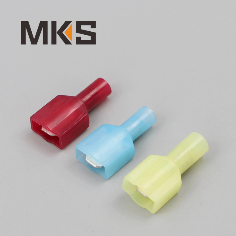 Nylon material brass fully insulated male disconnect wire connector terminal.